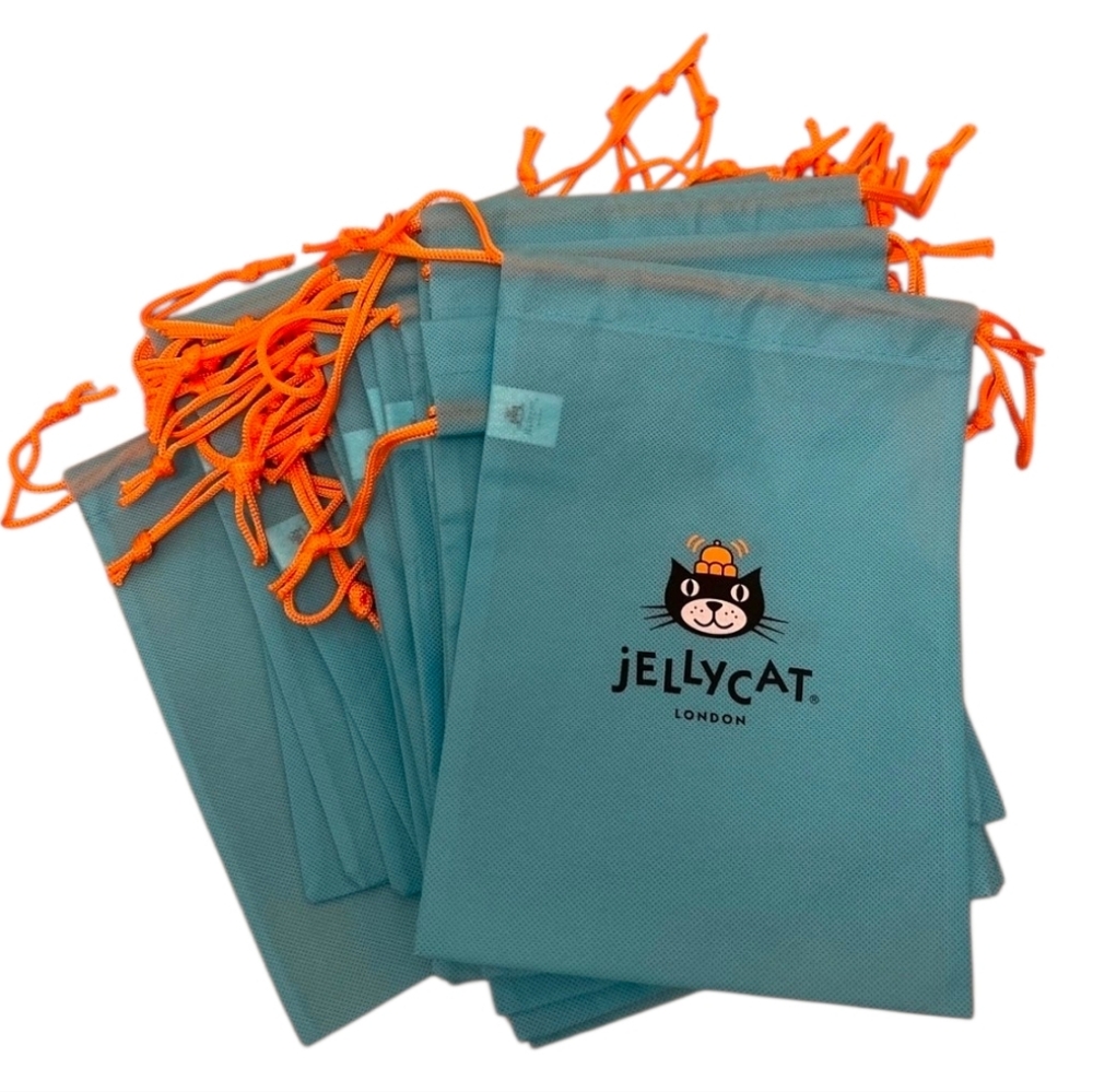 💙▪️Jellycat ▪️(Size 10' X 7)' Teal Bags with Bright Orange DrawStrings